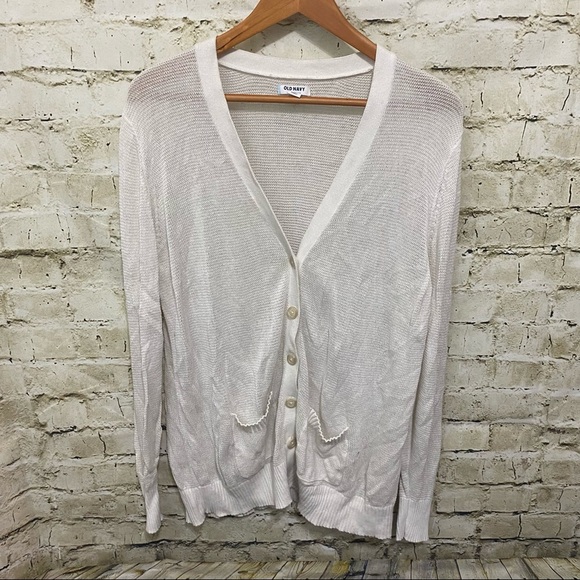 Old Navy Ivory Open Knit V Neck Cardigan Sweater - Picture 1 of 5